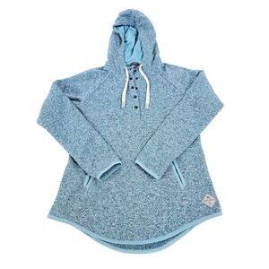 Eddie Bauer Womens M Teal Marled Sweater Fleece Snap Hoodie Pullover Long Sleeve